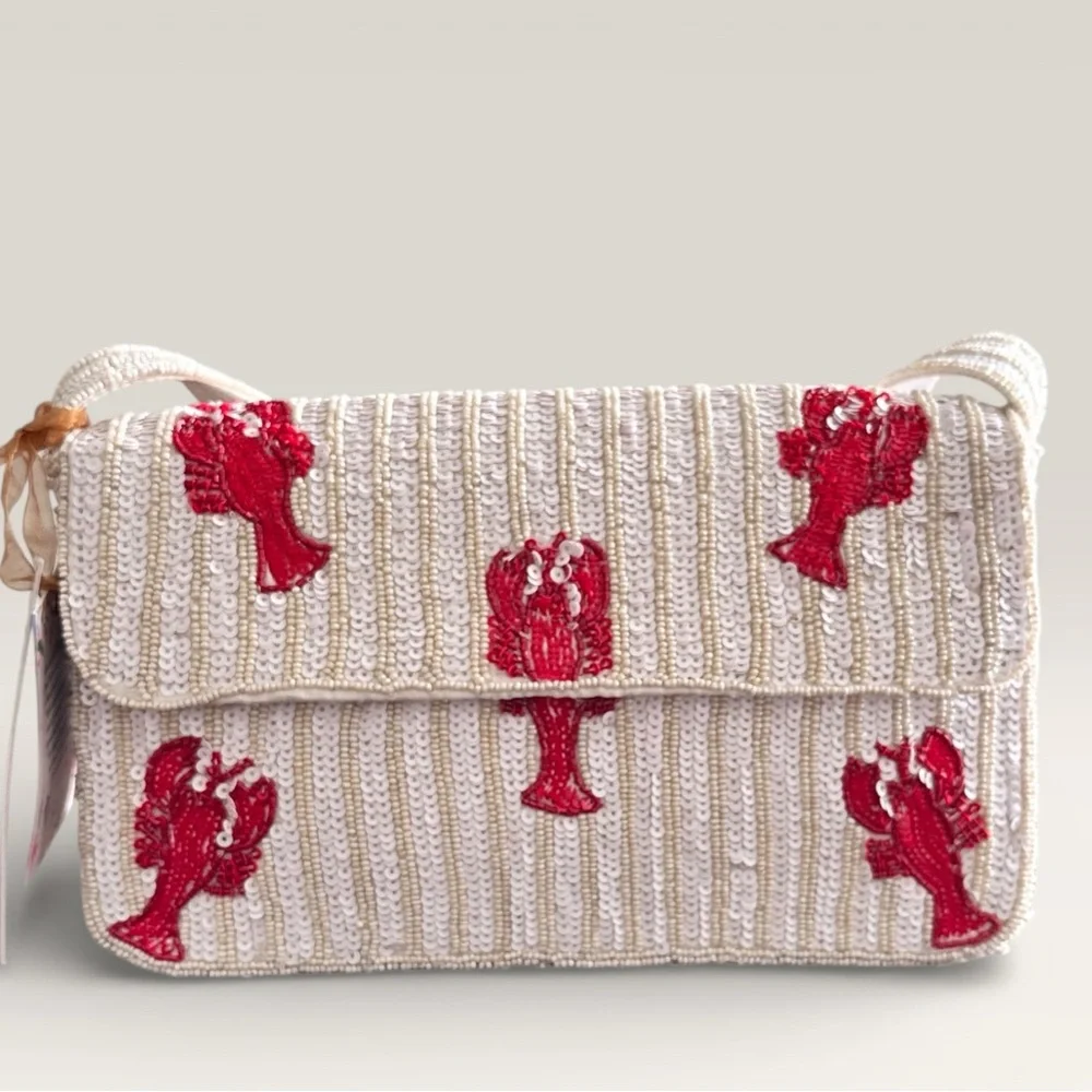NEW Beaded Lobster Shoulder Bag - Viral Coastal Summer Collector’s Bag Red - Picture 2 of 7